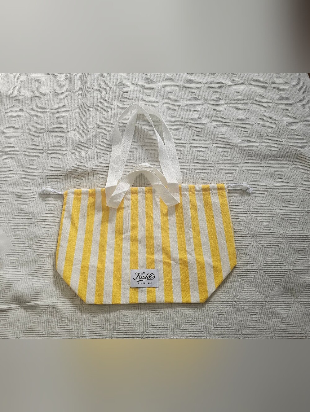 Kiehl's Yellow and White Striped Canvas Tote